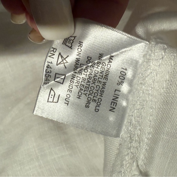 Symple NYC White Linen Navy Brocade 3/4 Sleeve Top L - Picture 6 of 6